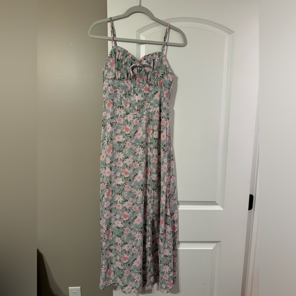 Floral Maxi Dress in Pink and Sage Green